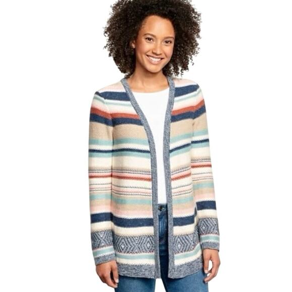 Orvis Sweaters - Orvis Stripe Knit Open Front Lightweight Cardigan Size S Coastal Boho Linen Silk